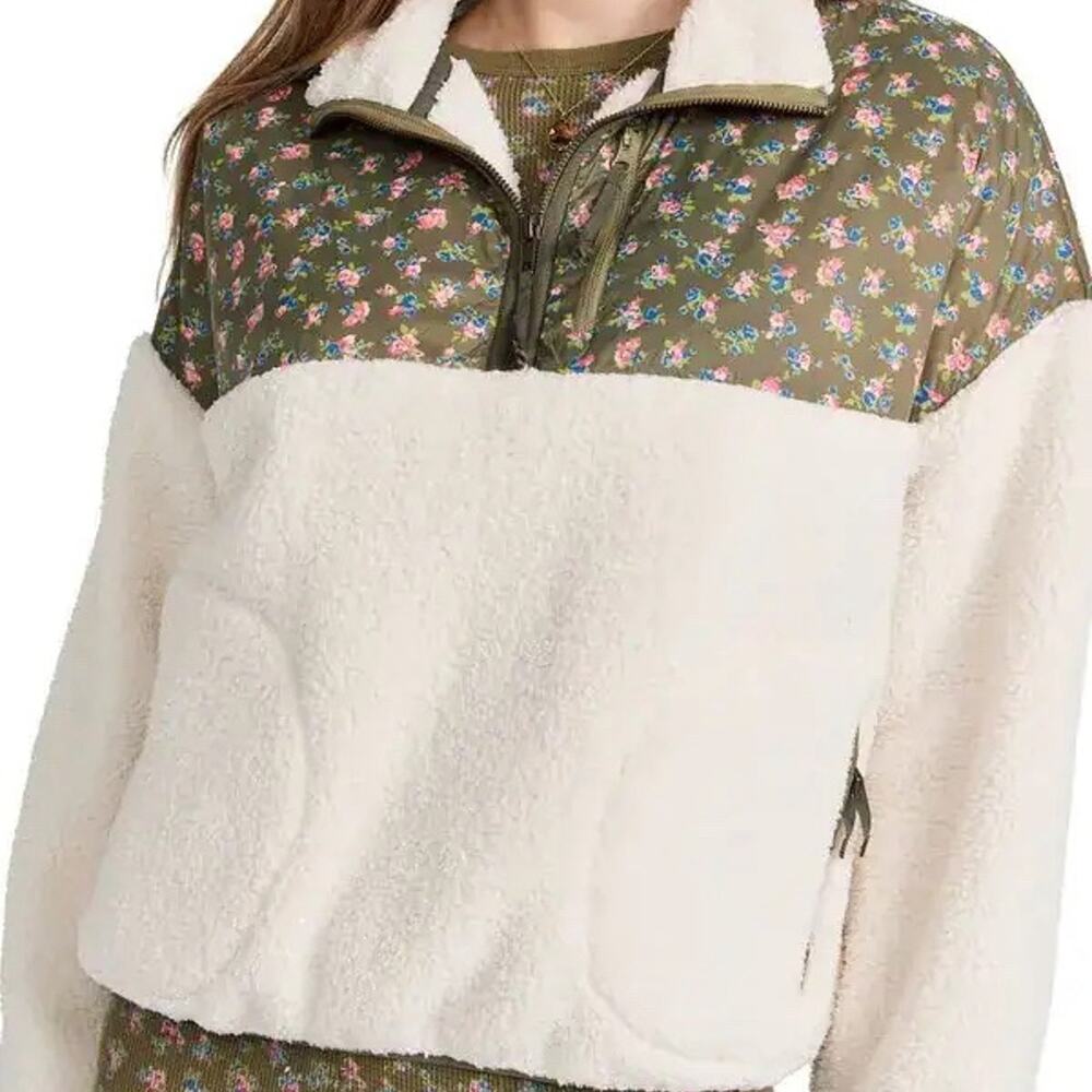 THE GREAT. Outdoors Plush Colorblock Floral Terrain Half Zip Pullover Sz XS